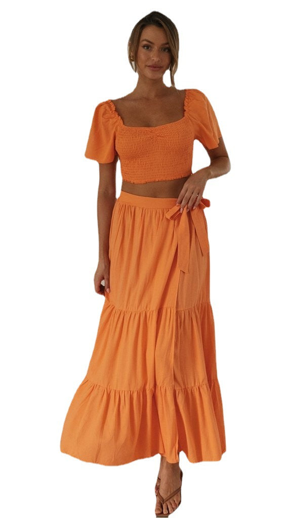 Ensemble jupe maxi femme et top court à manches bouffantes Levoire