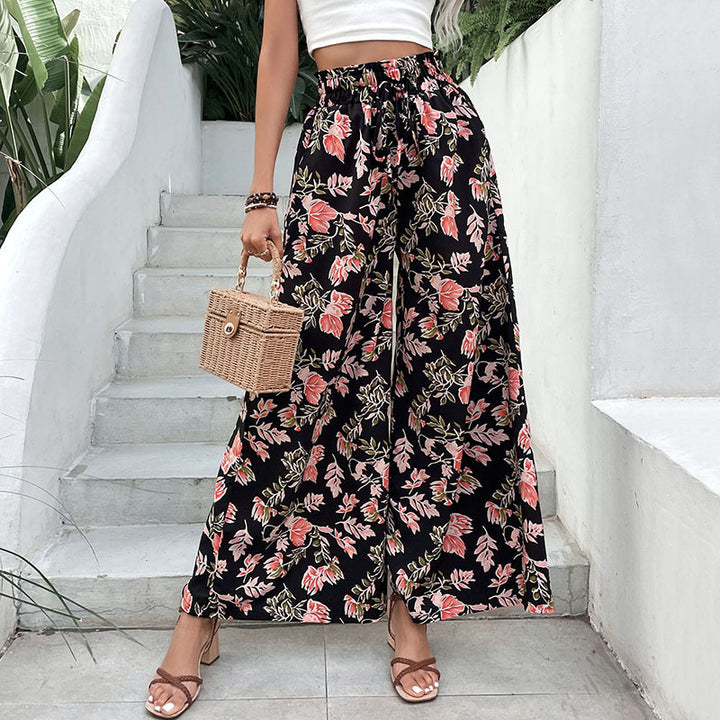 Pantalons palazzo pour femmes avec motif floral et taille élastique Levoire