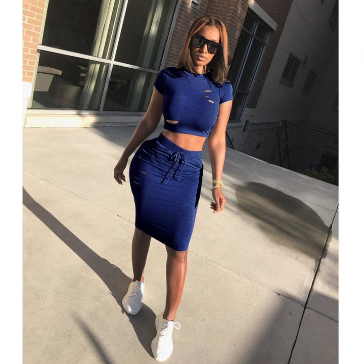 Ensemble femme de top court et jupe-pantalon ajustée avec cordon de serrage Levoire