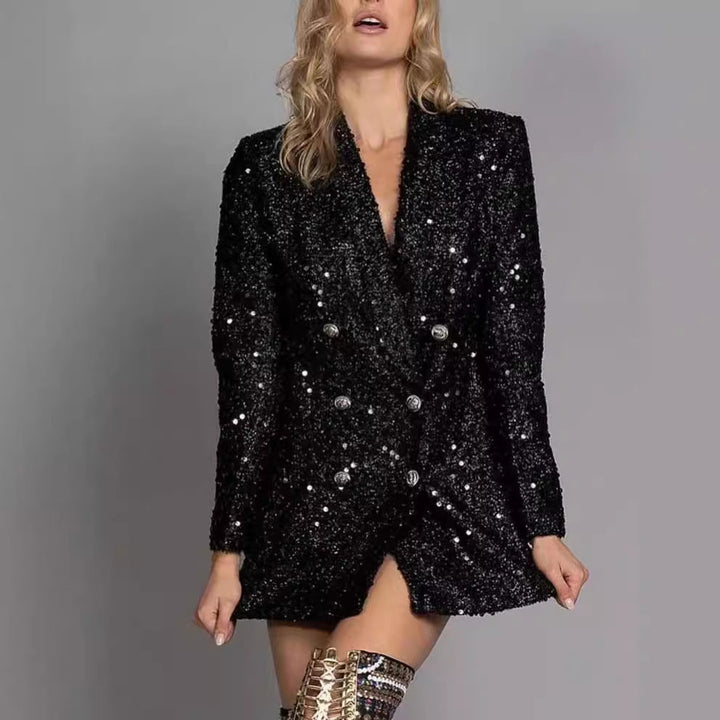 Levoire | Élégant noir à sequins Slim Fit long haut