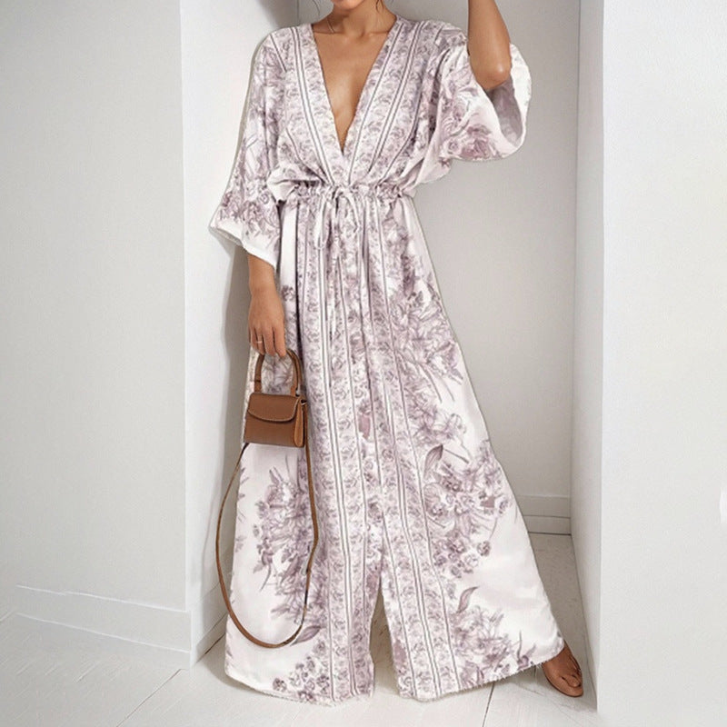 Robe maxi fluide pour femmes avec design floral et manches amples Levoire