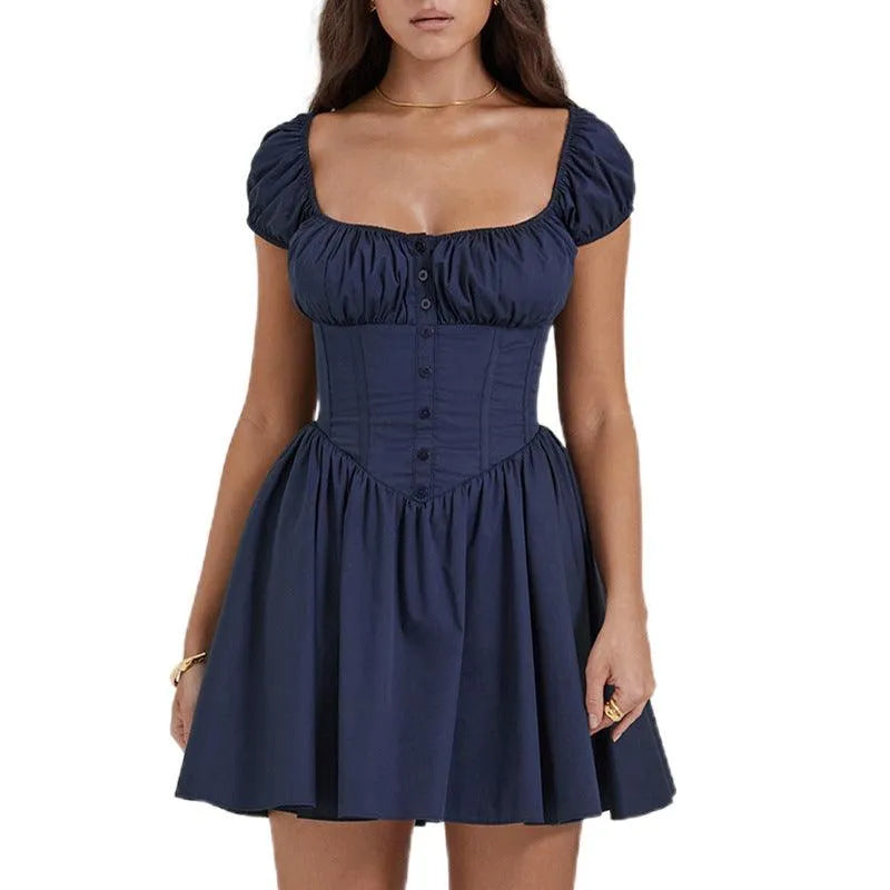 Levoire | Robe pour femmes à encolure carrée, à manches courtes et bouffantes