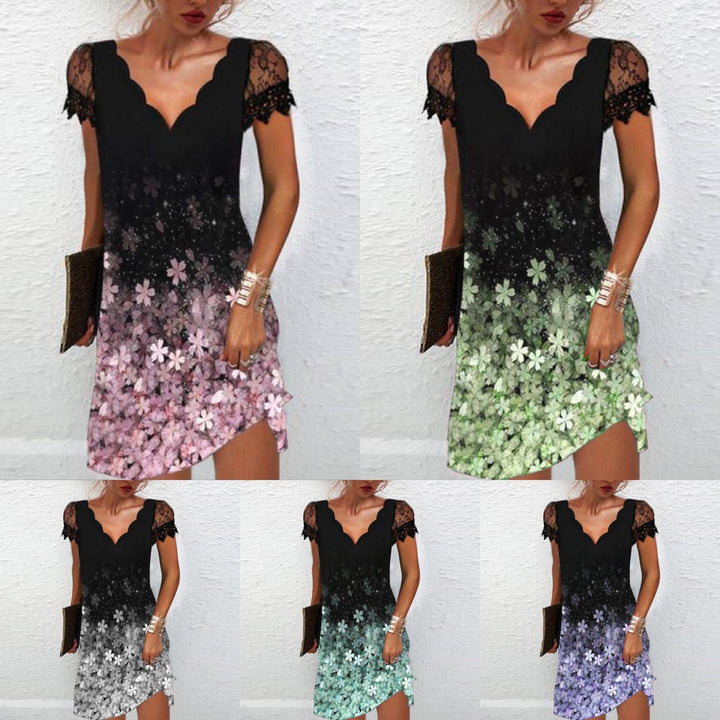 Levoire | Trendik Print Aaltov V-cou Petit Manche Courte Robe
