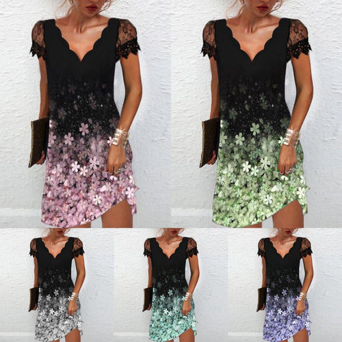 Levoire | Trendik Print Aaltov V-cou Petit Manche Courte Robe