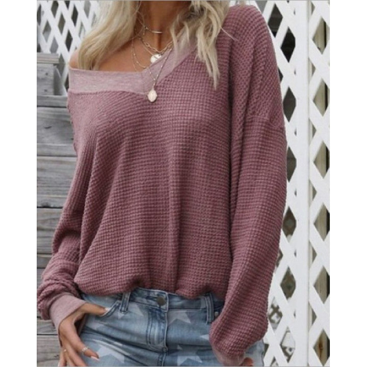 Sweat en coton oversized pour femmes avec col V décontracté et détails en côtes Levoire