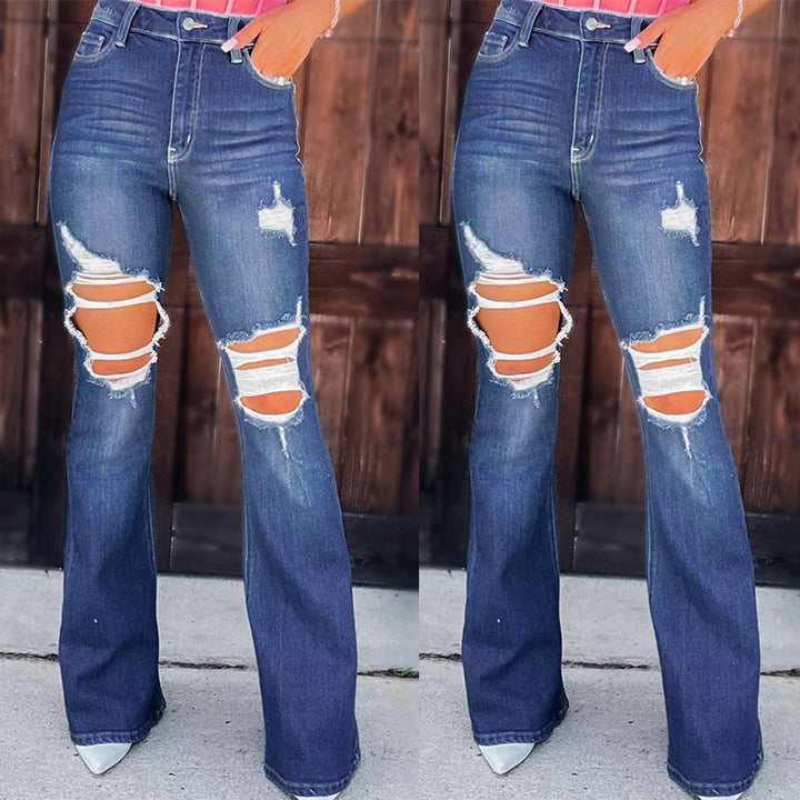 Jeans évasés pour femmes au look détruit avec poches hautes et ourlet effiloché Levoire