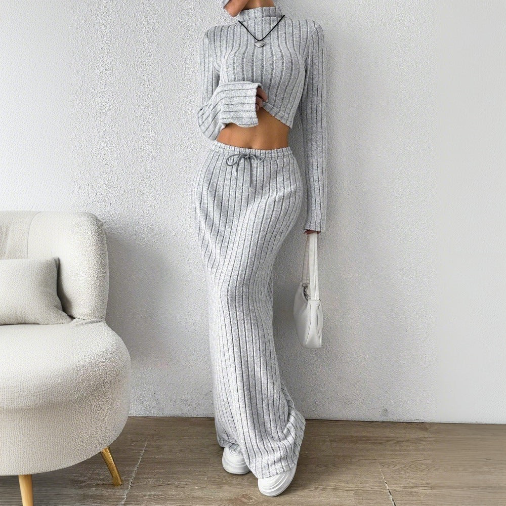 Ensemble top court à manches longues et jupe maxi pour femmes avec une élégante structure en rib Levoire
