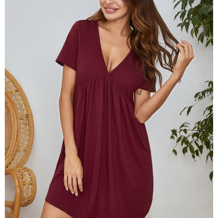 Levoire | Robe de nuit en coton Été Détente À col en V Manches courtes