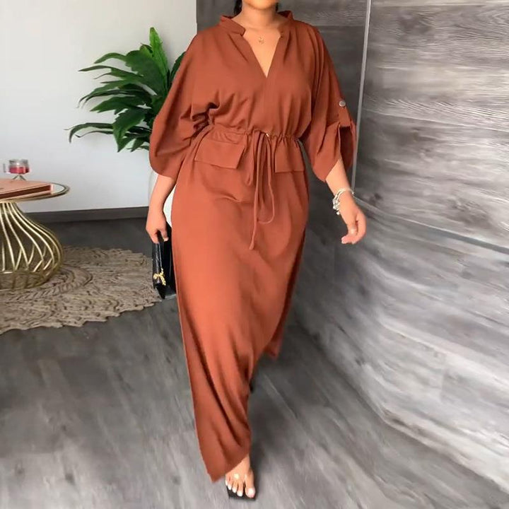 Robe maxi décontractée pour femmes avec ceinture et larges manches Levoire