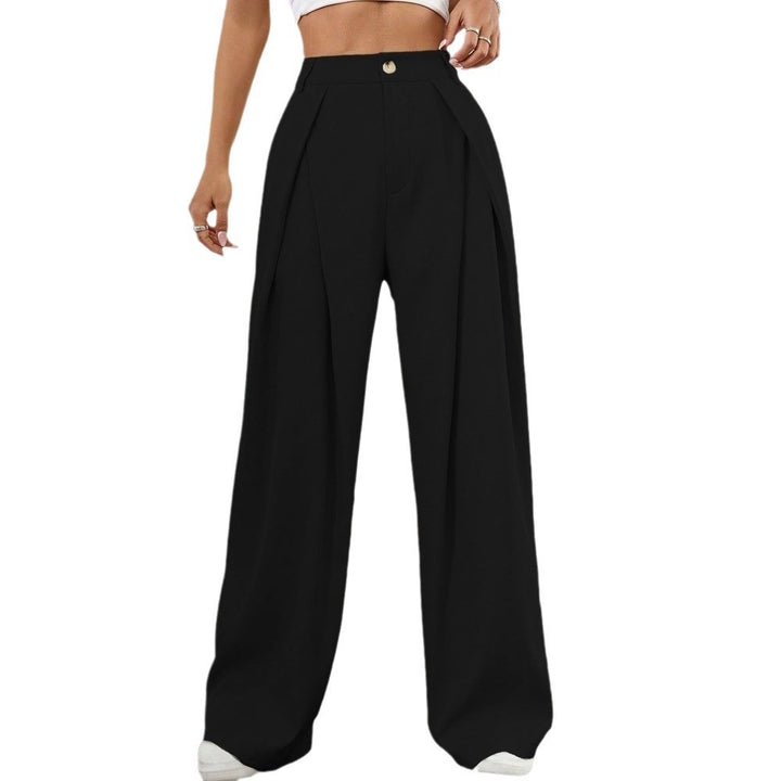 Pantalons palazzo taille haute généreux pour femme avec plis élégants et bouton visible Levoire
