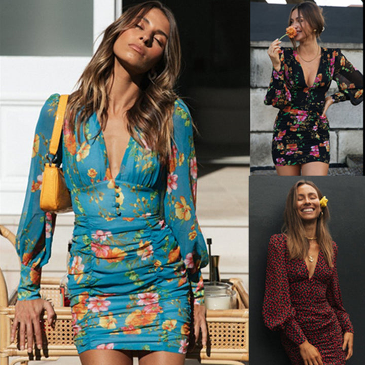 Robe mini ajustée pour femmes avec design floral et détails volants Levoire
