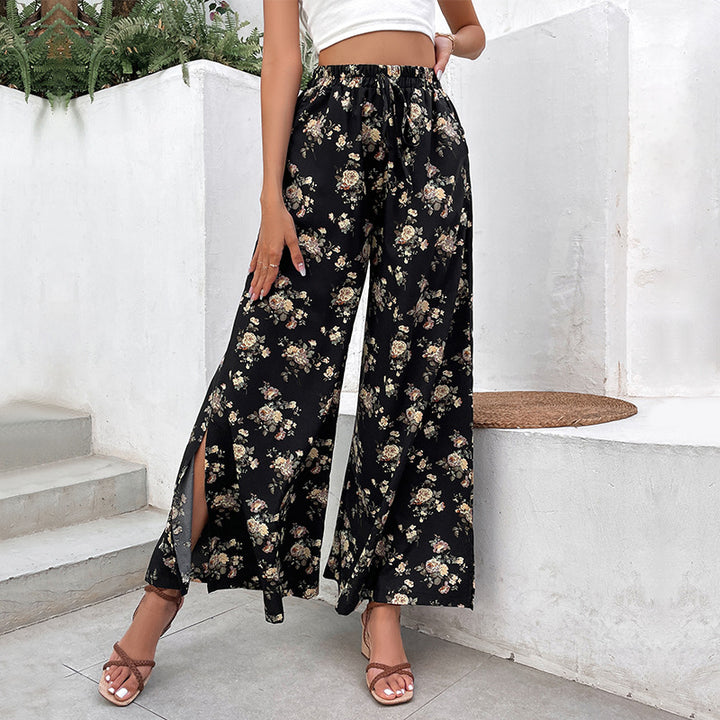 Pantalons Palazzo pour femmes avec motif floral et fentes latérales Levoire