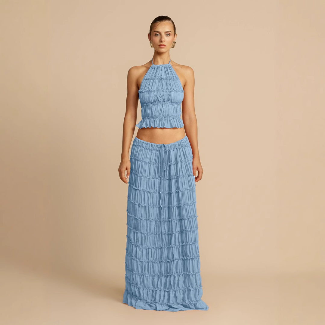 Robe maxi pour femme avec corsage froncé et découpe élégante à la taille Levoire