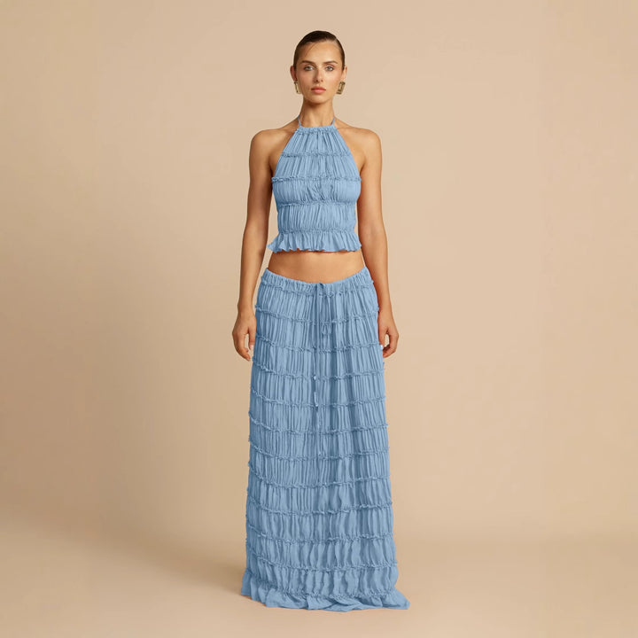 Robe maxi pour femme avec corsage froncé et découpe élégante à la taille Levoire