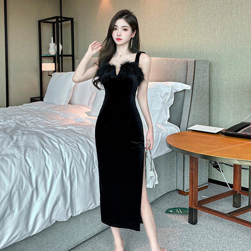 Levoire | Robe sirène longue en velours Noir