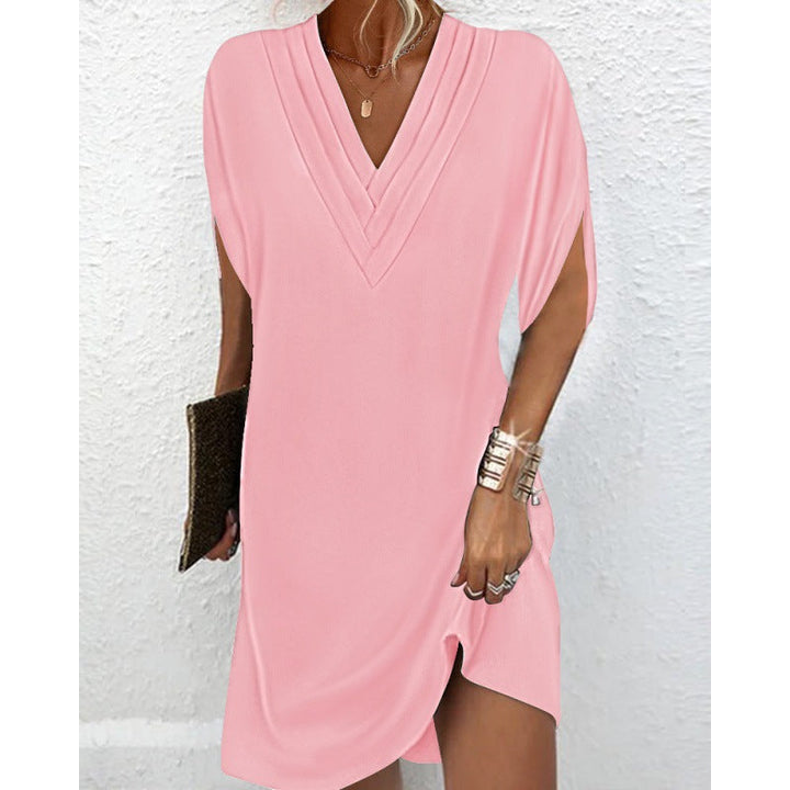 Levoire | Robe à manches chauve-souris décolleté en V Plissé Robe à manches chauve-souris Rosa