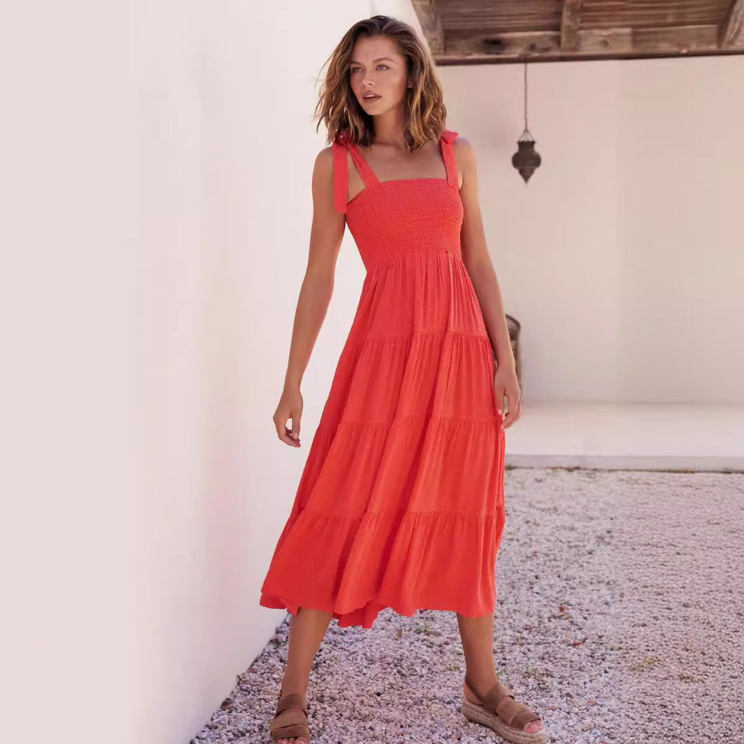 Robe Maxi Aérée pour Femmes avec Détails Volants et Bretelles Spaghetti Levoire