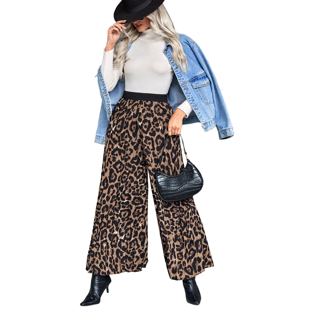 Pantalons Palazzo évasés pour femmes avec imprimé animal et taille élastique Levoire