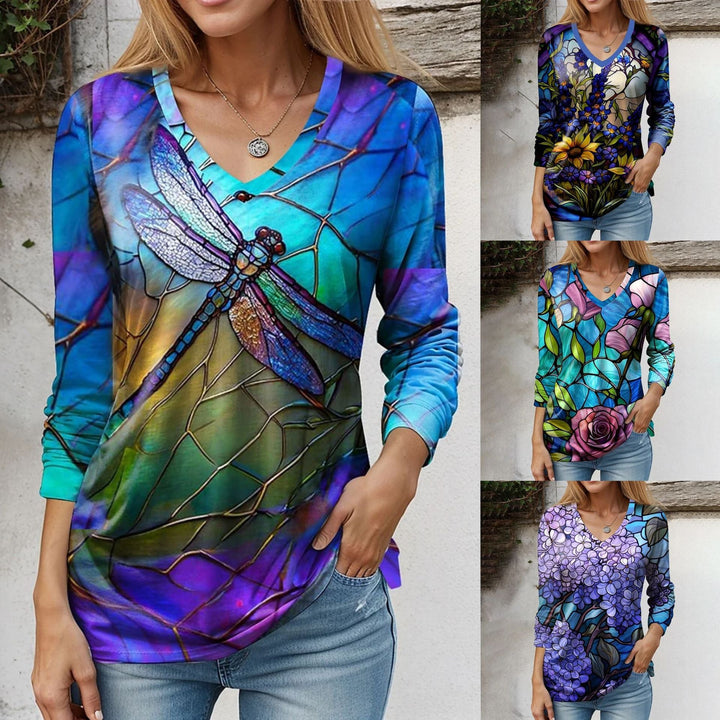 Levoire | Chic Print V-col ouvert Relaxant T-shirt
