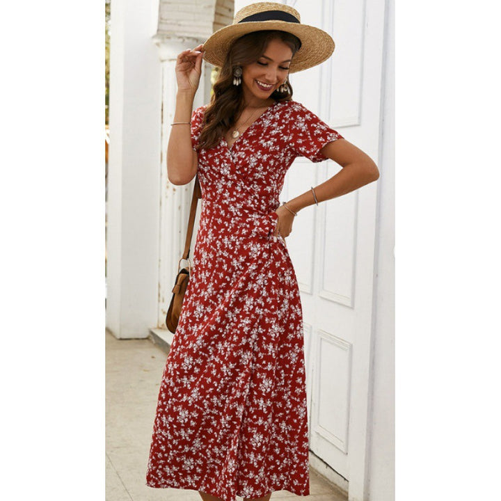 Robe Maxi Femme avec Design Floral en Enveloppement et Fermeture Élégante au Niveau de la Poitrine Levoire