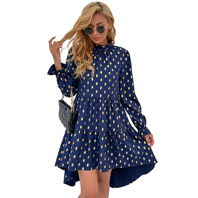 Robe à volants pour femmes avec accents dorés et col haut Levoire