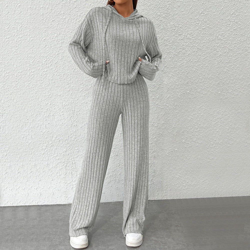 Ensemble tricot décontracté pour femmes avec hoodie casual et jambes larges Levoire