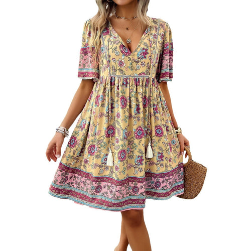 Levoire | Robe boho femme à manches courtes avec imprimé floral