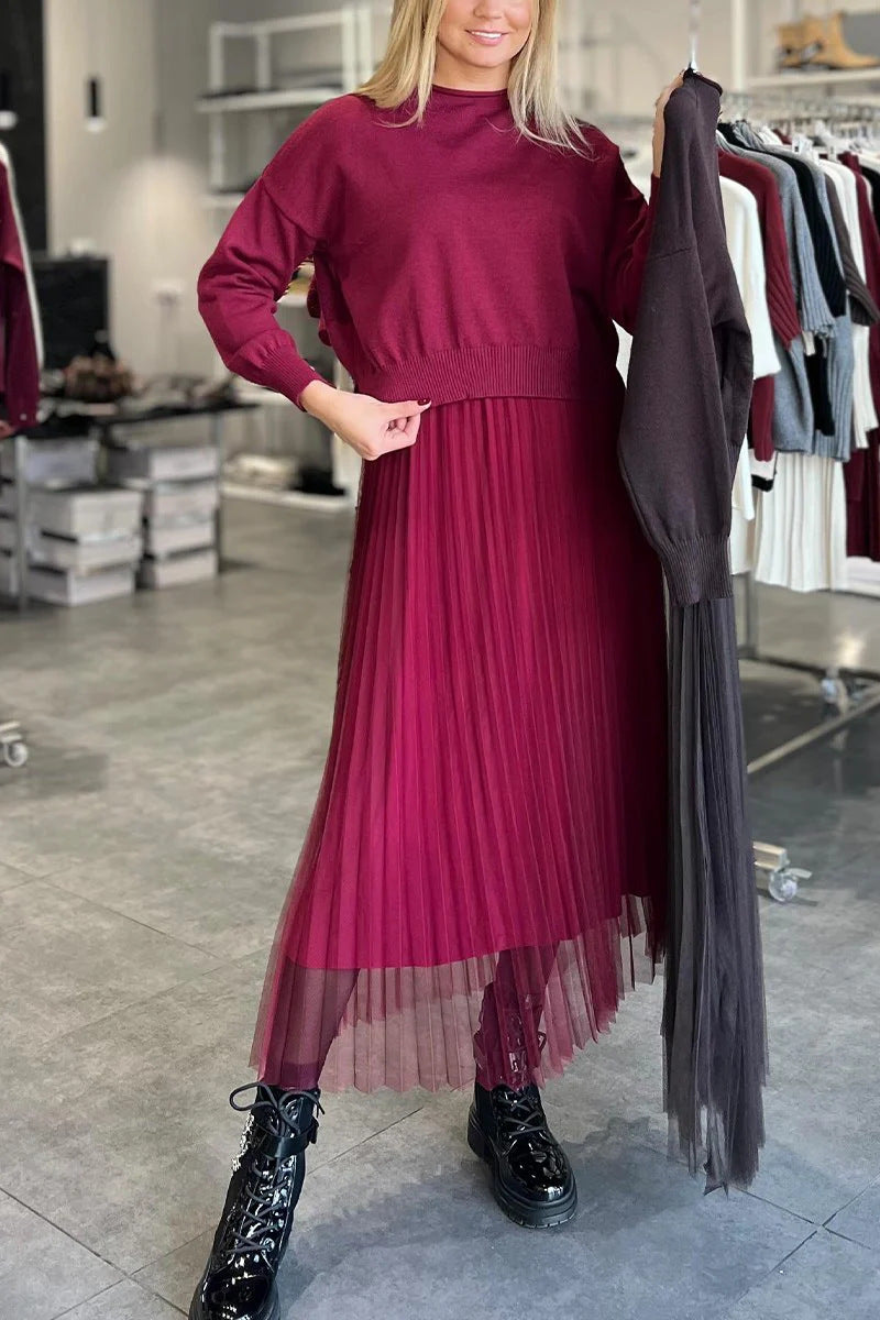 Robe maxi plissée pour femmes avec superposition élégante et haut chic Levoire