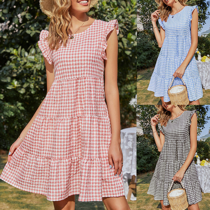 Robe à carreaux sans manches pour femmes avec jupe évasée Levoire