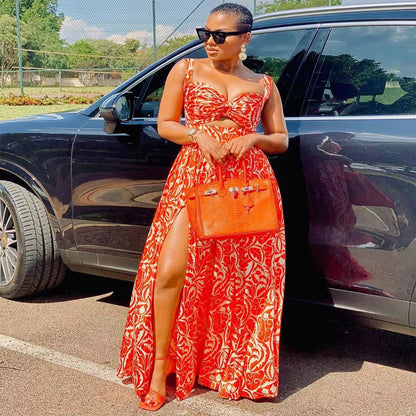 Levoire | Location de vêtements Sling Fente Long Jupe Robe Orange