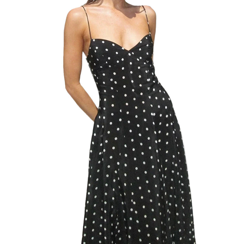 Robe maxi pour femmes avec design à pois et bretelles spaghetti Levoire