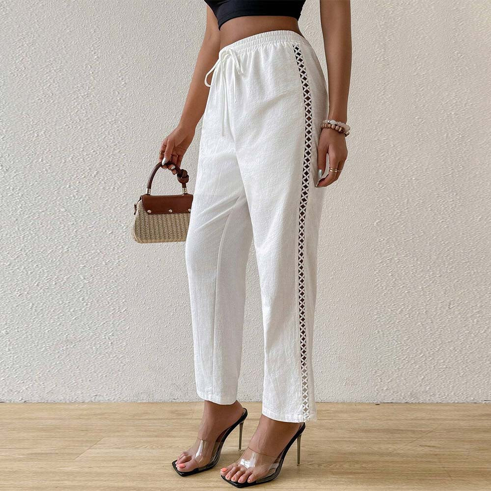 Pantalons larges en coton pour femmes avec détails de volants sur les côtés Levoire