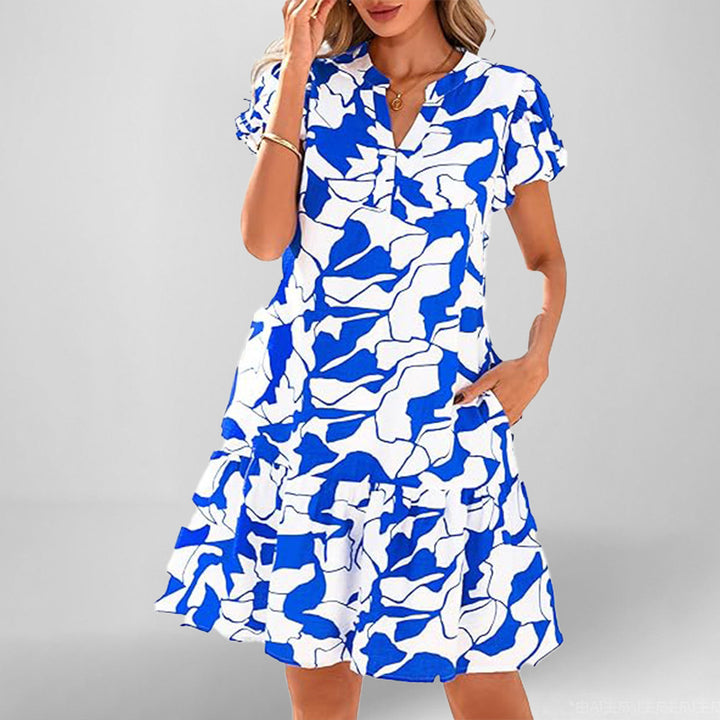 Robe courte à manches courtes fluides pour femmes avec ourlet froncé raffiné Levoire