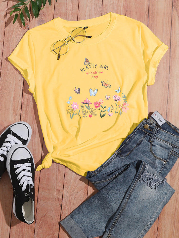 T-shirt pour femmes avec imprimé floral ludique et imprimé élégant Levoire
