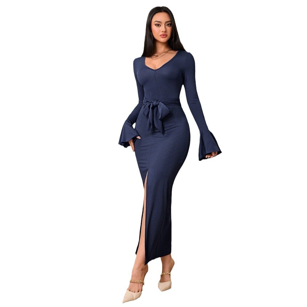 Robe femme avec décolleté en V et manches évasées Levoire