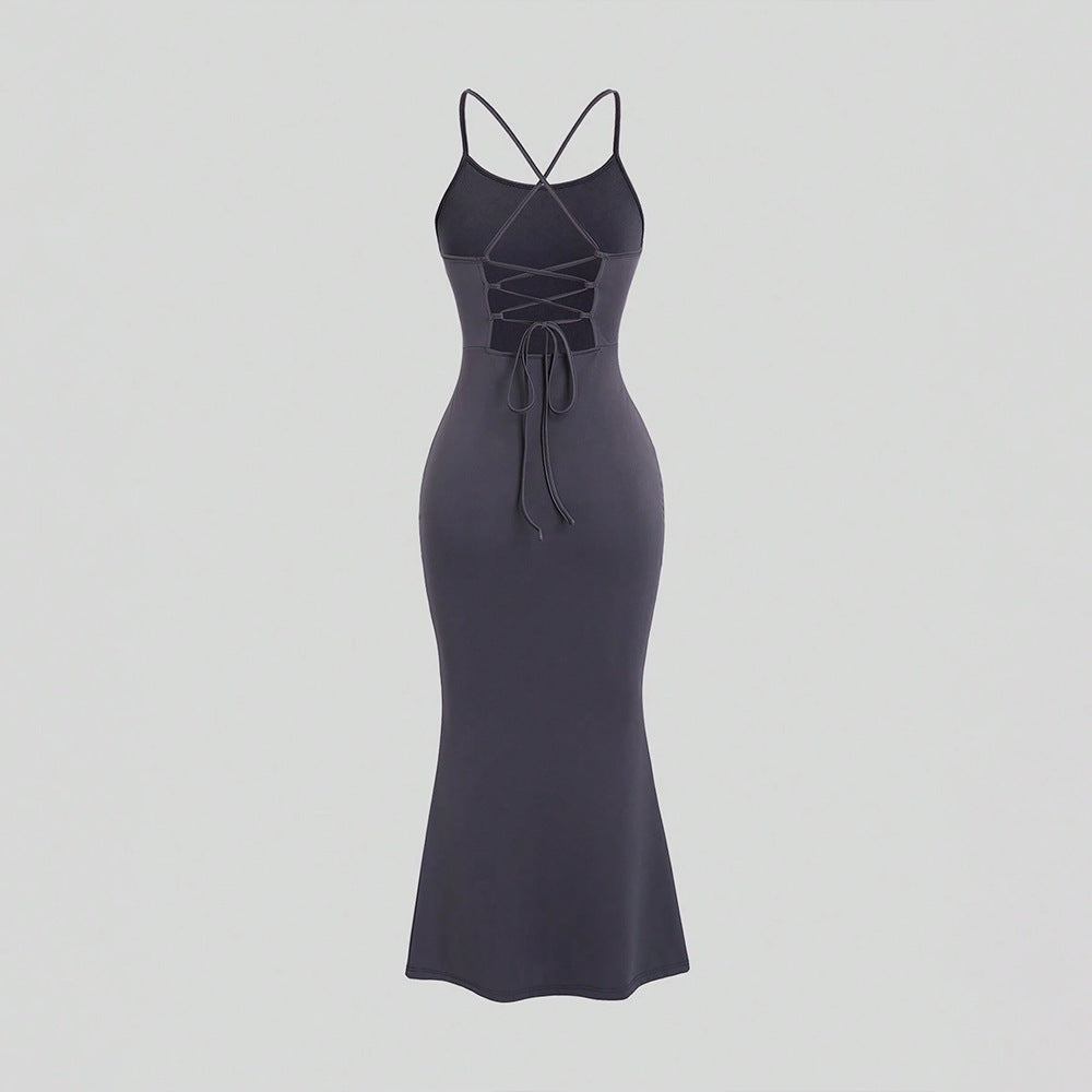 Robe en dentelle à manches longues pour femmes avec coupe près du corps et lacets décoratifs Levoire