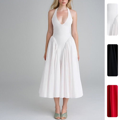 Robe Maxi Élégante pour Femmes avec Décolleté en V Profond et Jupe Flottante Levoire
