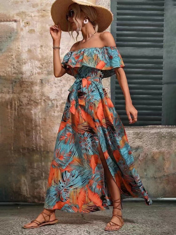 Robe maxi femme avec design épaules dénudées et fente profonde Levoire