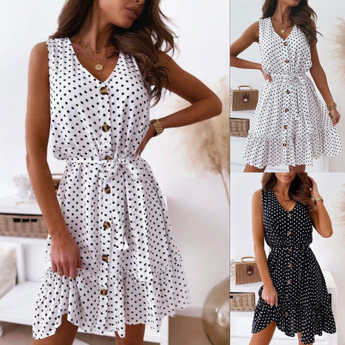 Robe d'été pour femmes, longueur genou, avec fermeture à boutons et ceinture de taille Levoire