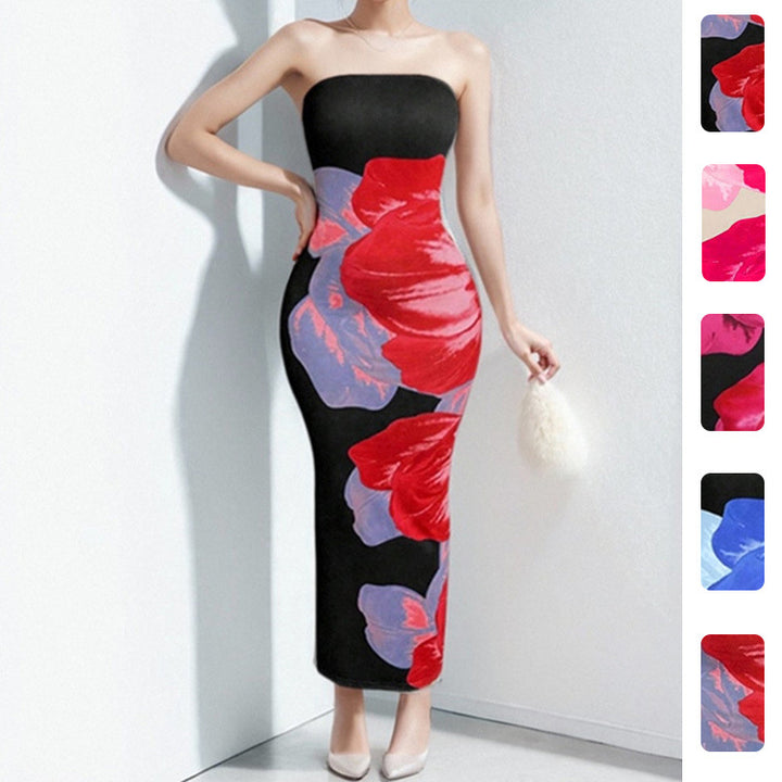 Robe longue ajustée pour femmes avec motif floral Levoire