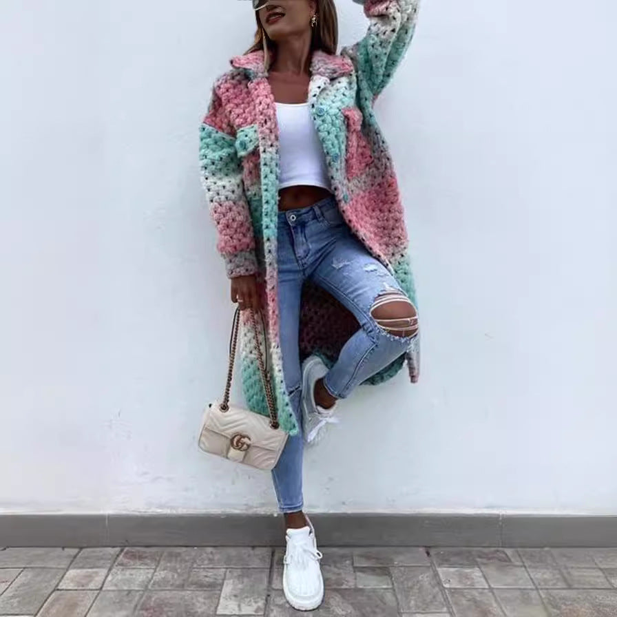 manteau en tricot épais pour femmes avec design de patchwork coloré Levoire