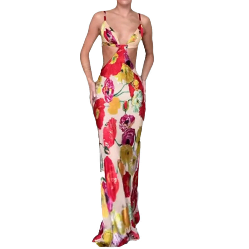 Robe Maxi Élégante Femme avec Découpe Florale et Design Découpé Levoire