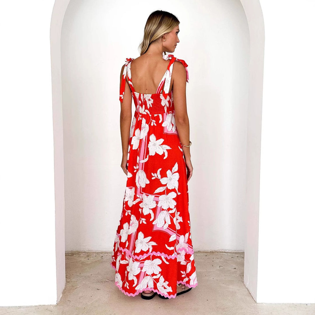 Robe maxi pour femmes avec un design de bretelles ludique et un imprimé élégant Levoire
