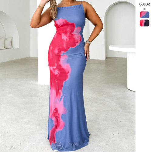 Robe Maxi Élegante pour Femmes avec Imprimé Floral et Fines Bretelles Levoire