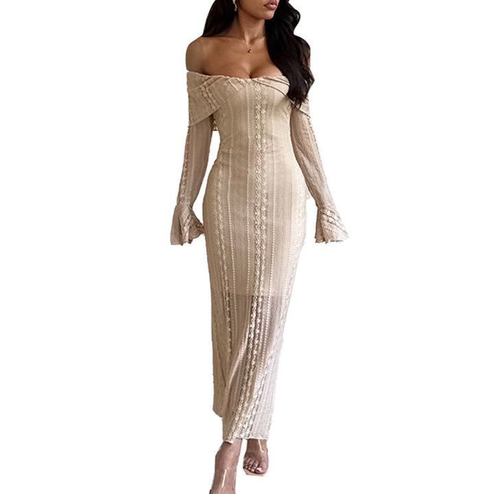 Robe de soirée élégante à manches longues pour femmes avec design décolleté et tissu fluide Levoire