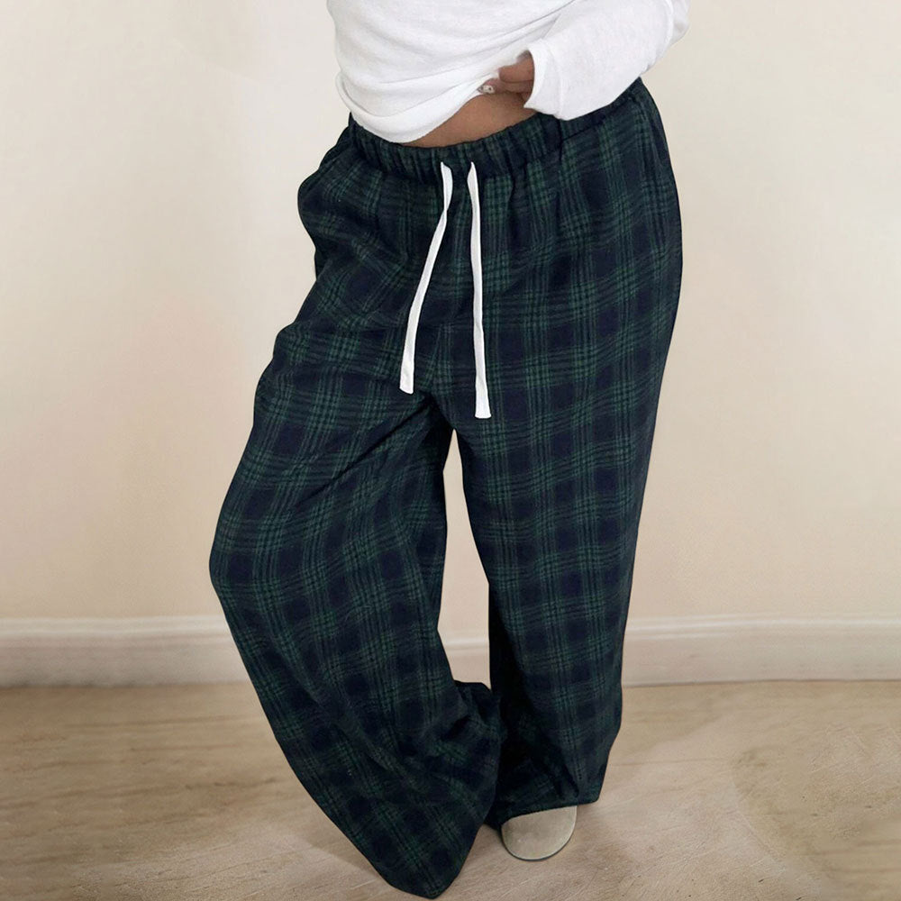 Pantalons à carreaux décontractés pour femmes avec taille élastique et cordon de serrage ajustable Levoire