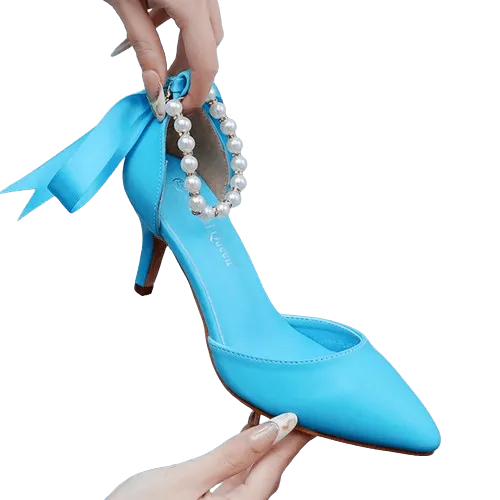 Levoire | Chaussures élégantes avec des perles et une boucle Bleu ciel
