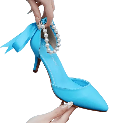 Levoire | Chaussures élégantes avec des perles et une boucle Bleu ciel