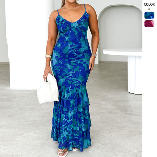 Robe maxi femme avec jupe volumineuse et détails en volants raffinés Levoire