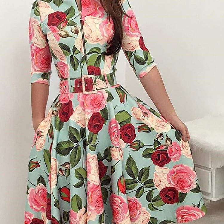 Robe midi femme avec imprimé floral et ceinture à la taille Levoire